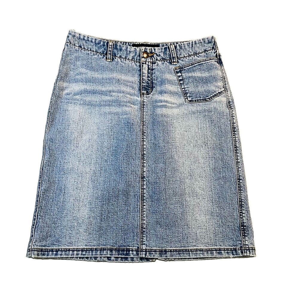 Vintage Express Jean Skirt Pencil Straight Medium Wash Womens Size 5/6 Y2K Denim